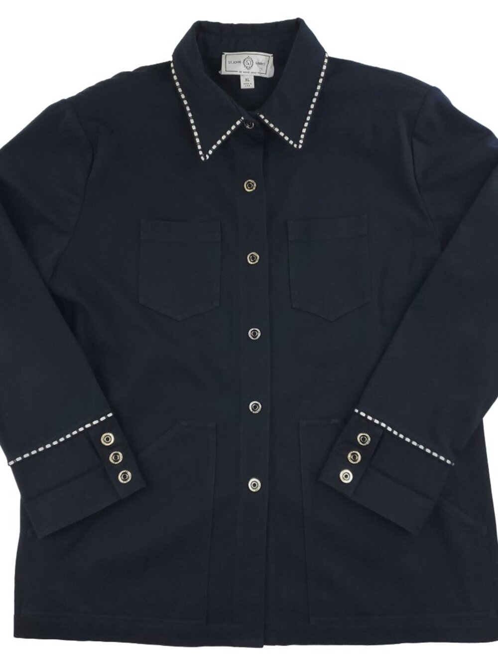 St. John Sport Marie Gray Vintage Chore Jacket Snap USA Shoulder Pads Women's XL